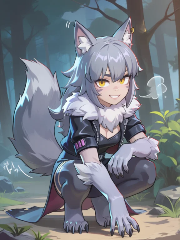 1girl, Monster Girl, Wolf Girl, Fluffy Ears, Big Bushy Tail,...