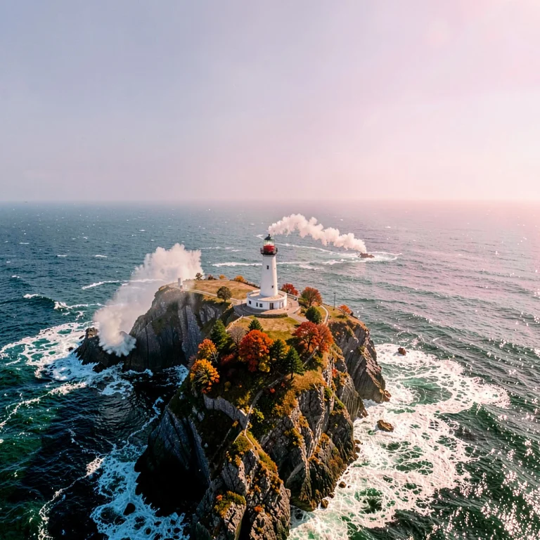 A Lone Lighthouse On A Storm-battered Cliff, Harsh Midday Su...
