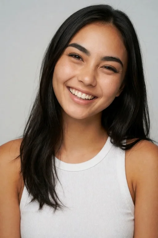 Dr0slinh, Young Woman With Straight Black Hair. Head Tilted,...