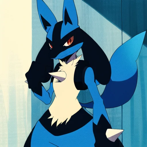 Lucario Standing In A Yellow Wood Wall, Detailed, Loralucari...