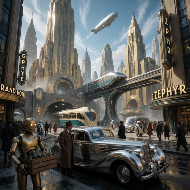 Digital Matte Painting, Retro-futuristic Dieselpunk Cityscap...