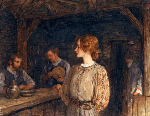 Colored Lithograph Depicts A Medieval European Tavern Scene... — Stable Diffusion AI Prompt: colored lithograph depicts a medieval European tavern scene GEDH