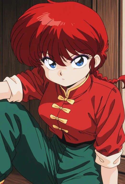 Rankosaotome, 1girl, Red Hair, Long Hair, Single Braid, Blue...