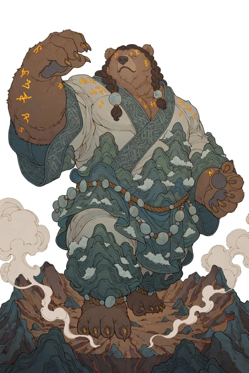 An Anthropomorphic Bear Mage Whose Body Is Carved With Livin...