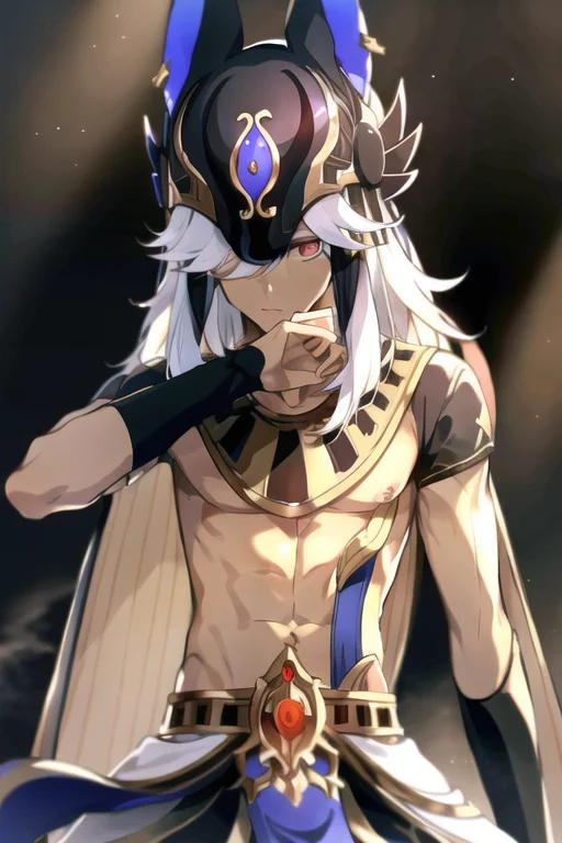 Closeup, 1boy, Cyno, Anubis Hat, Animal Hat, Loincloth, Plat...