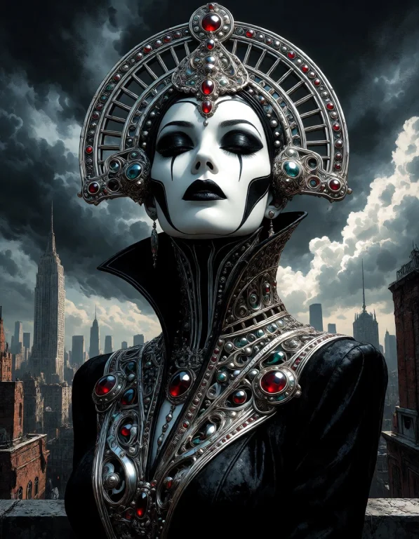 An Elegant Adult Synthetic Oracle With Pale Skin And Black G...