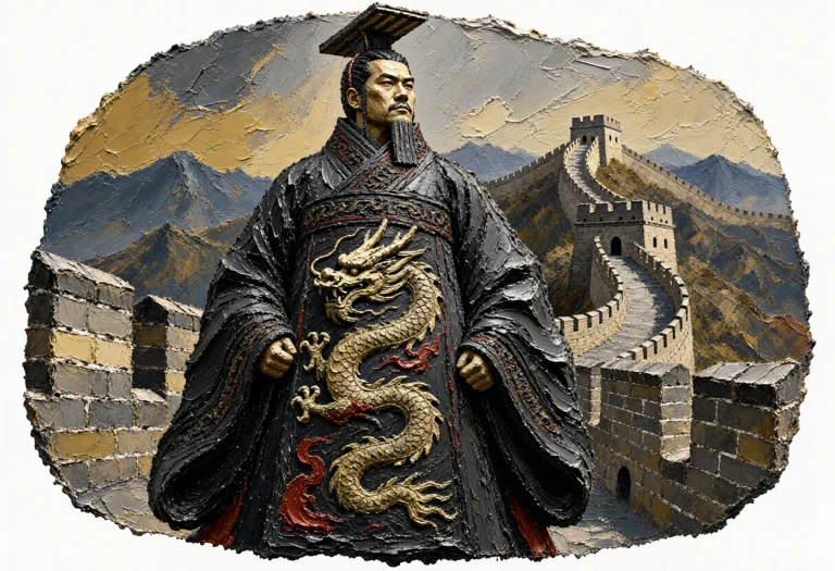 Qin Shihuang Stands On The Great Wall, Shown In A Single Fro...