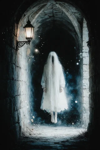 Zidiusart, A Vertical Watercolor Painting Of A Spooky, Ether... — Stable Diffusion AI Prompt: zidiusArt, A vertical watercolor painting of a spooky, ethereal ghost woman floa...