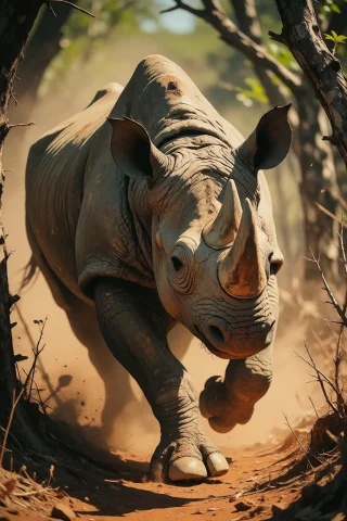 Nature, Completely In The Frame, Full Body View. A Black Rhi... — Stable Diffusion AI Prompt: nature, Completely in the frame, full body view. A black rhinoceros pounding acr...
