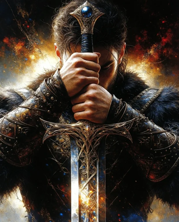 A Male Warrior With Black Furtrimmed Leatherarmor Holding Wi...