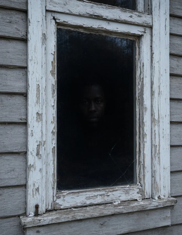 A Shabby Window Of An Old House. A White Frame. Deep Within...