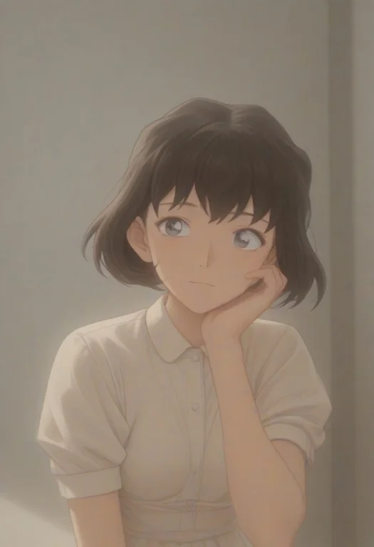 ,dgodaimegumic784, Brown Hair, Short Hair, Bangs, Grey Eyes,...