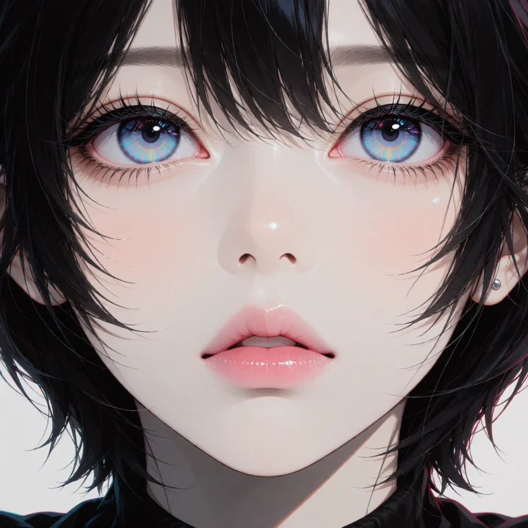 An Extreme Close-up Of A Woman With Short Black Hair, Facing...