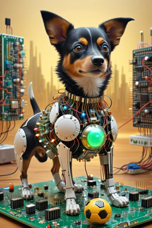 A Cute Dog With Soccerball . Surreal Fantasy Scenery.. Trans...