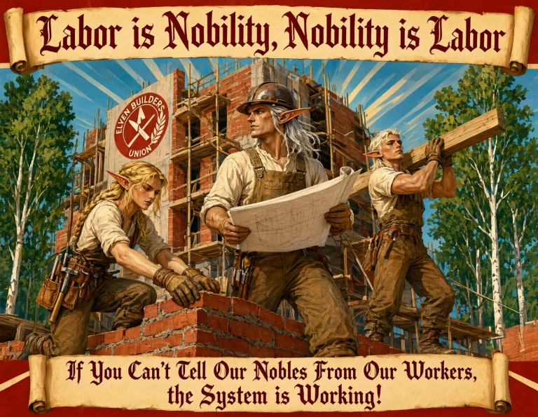 Collectivist Style Propaganda Poster Showing High Elves In C...