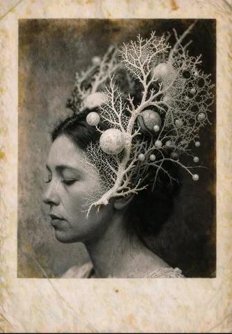 Dcgr1mdrk. A Black And White Antique Photograph Mounted On A... — Stable Diffusion AI Prompt: / DCGR1MDRK./ A black and white antique photograph mounted on aged cream paper/...