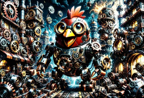Masterpiece, Best Quality, Newest, Absurdres, Gigantic Clums... — SDXL AI Prompt: masterpiece, best quality, newest, absurdres, gigantic clumsy gear robot, ridicu...