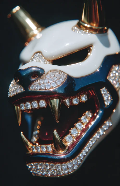 A Close-up Shot Captures An Ornate, Stylized Animal Mask Or...