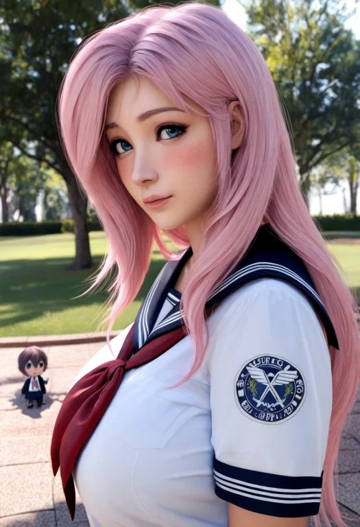 V3x-n41r, 1girl, Upper Body, Fluttershy, Sailor Uniform, Blu...