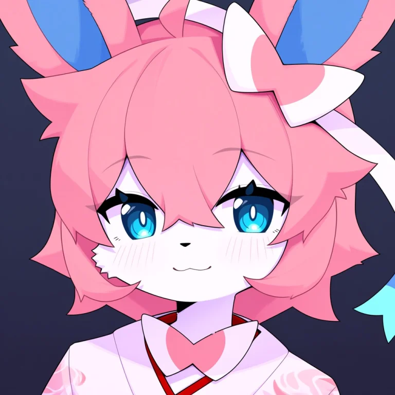 Devvoxy Best Quality, Sylveon, White Fur, Pink Hair, Short H...