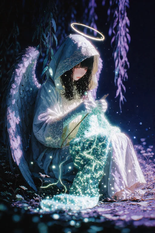 A Cinematic Anime Digital Illustration Of An Angelic Hooded...