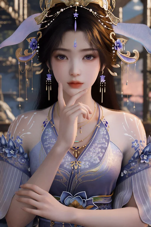 8kcg Ziyue3,1girl,purple Eyes,facial Mark,black Hair,long Ha...