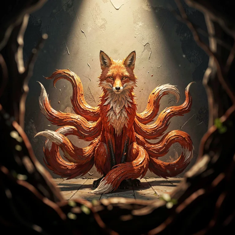 A Fox Spirit With Many Drifting Tails, Impasto Texture, Spot...