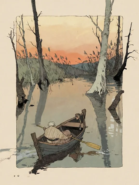 Bradhamel Art Style. A Serene, Atmospheric Illustration Of A...