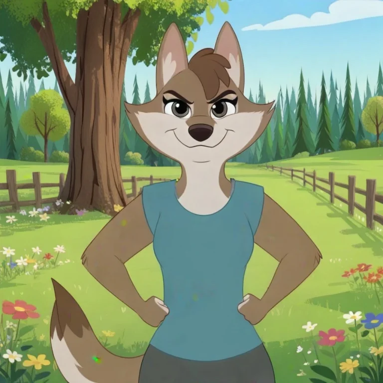 Furry, Furry Female, 1girl, Highres, Grass, Flower, Non-web...