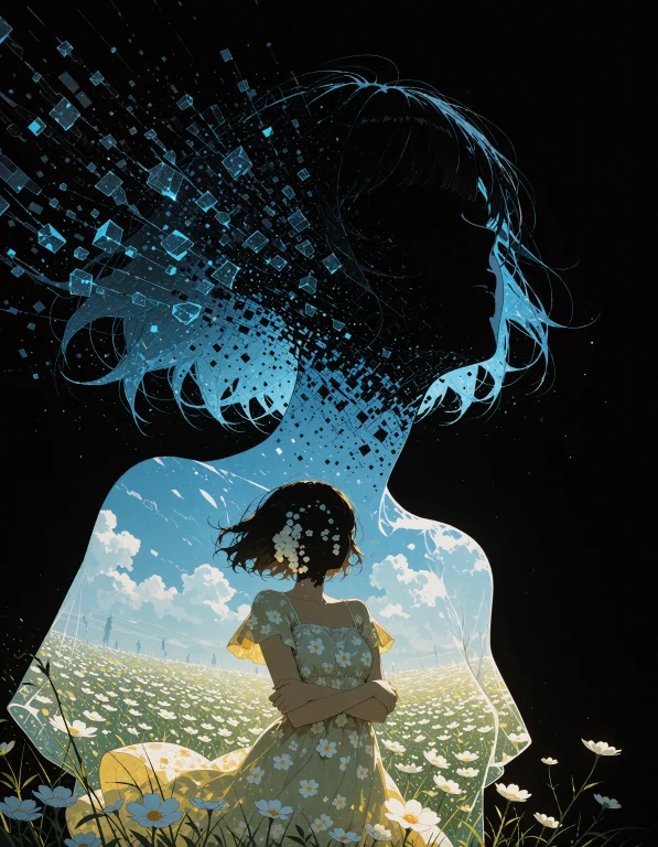 Fractal Recursion, A Womans Face Disintegrates Into Digital...