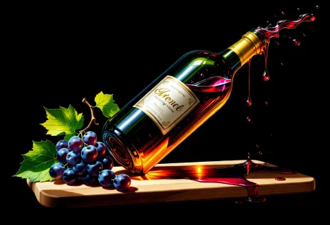 A Wine Bottle, Simple Background, Black Background, Cutting... — Stable Diffusion AI Prompt: A wine bottle, simple background, black background, cutting board, grapes, grape...