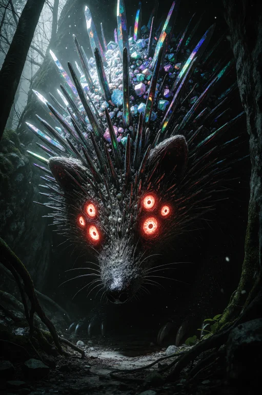 A Gigantic Monstrous Hedgehog Emerging From A Dark Cave, Onl...