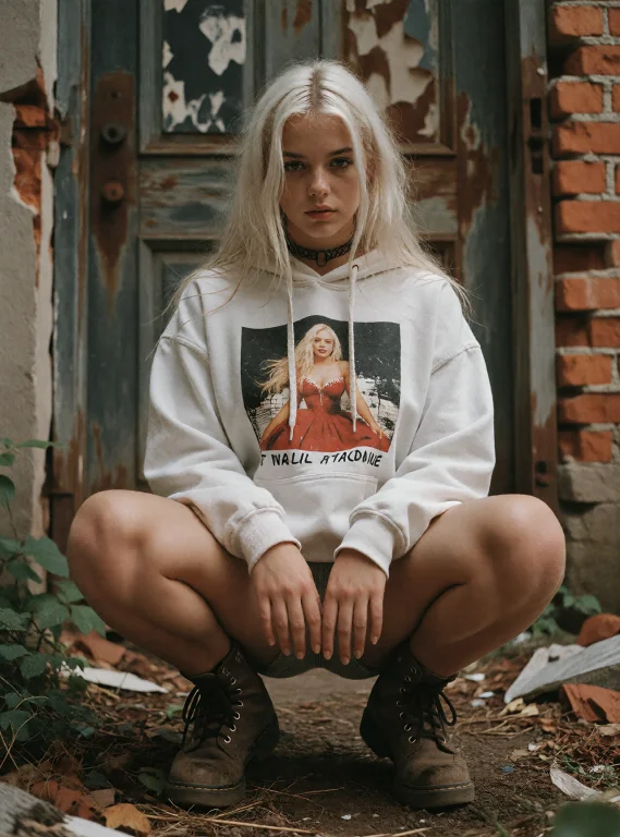 Cinematic Full-body Shot, 24 Years Old Woman With Long White...