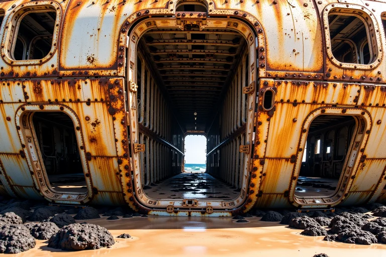 Dos, 3ntrnc, The Exposed Side Entrance Of A Derelict Seagoin...