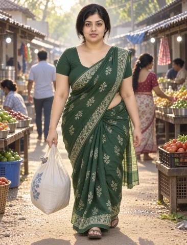 Zxrevathi Woman, 33 Years Old, Full Body, Walking Through A... — Stable Diffusion AI Prompt: zxrevathi woman, 33 years old, full body, walking through a village market with...