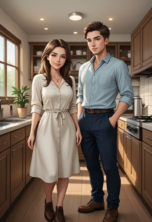 Two Mature Men Stand Side By Side In A Modern Kitchen. Both...