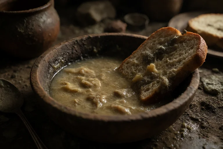 Ultra-detailed, 1peasant, 1wooden Bowl, Dirty Bowl, Moldy Br...