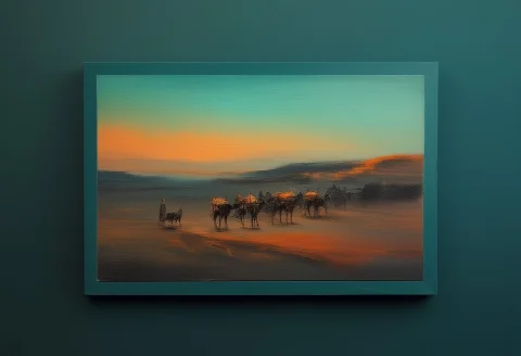 A Caravan Crossing The Silk Road At Dusk, Plein Air Painting... — Stable Diffusion AI Prompt: a caravan crossing the Silk Road at dusk, plein air painting, studio lighting, m...
