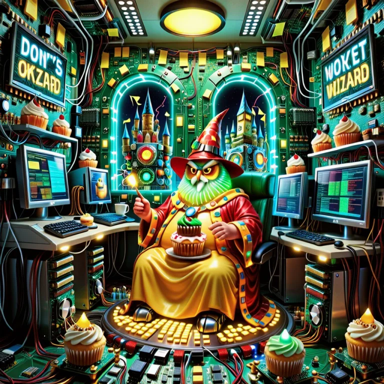 Transistorsxl Style, A Portly Cheerful Mustached Wizard Sitt...