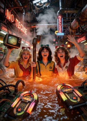 Lorakrea2 - Eye - Tapetum Lucidum - Realistic Glowing Eyes 1... — Stable Diffusion AI Prompt: tapetum,A hyper-detailed cinematic 8K shot captures three 1980s diner girls-blo...