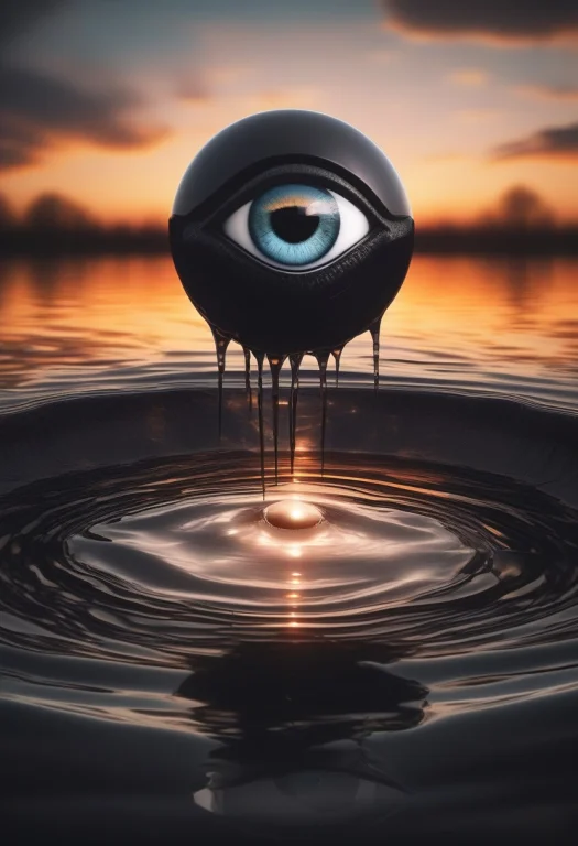 A Giant Eye Opening In The Surface Of A Lake, Dark Fantasy A...