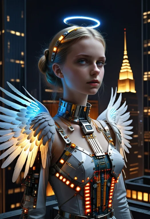 8k, Raw Digital Photo, Portrait, 1 Angel Girl, In The Skyscr...
