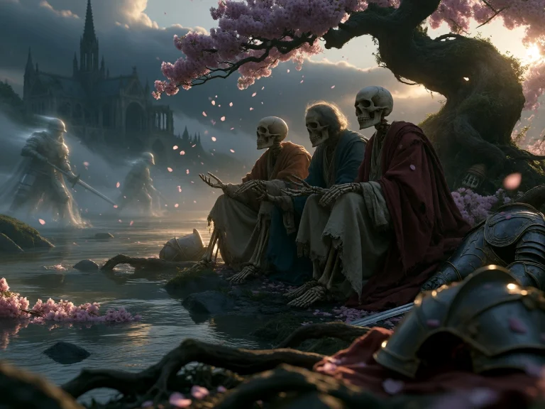 Subject Cinematic Still, Fantasy Landscape With Three Skelet...