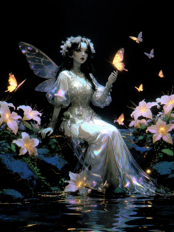 A Delicate Fairy Woman With Pale Skin, Long Silver Hair And...