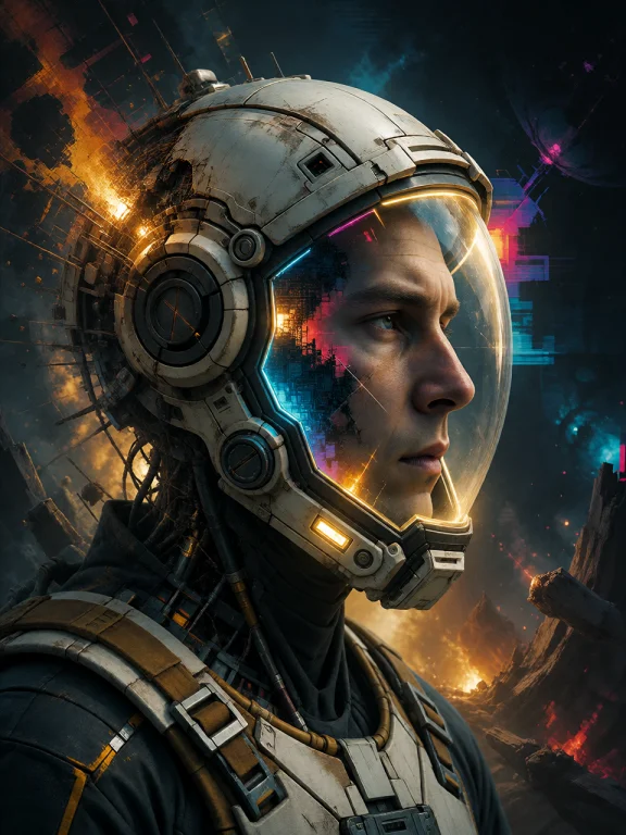 Subject Solitary Astronaut In Extreme Profile, Encased Withi...