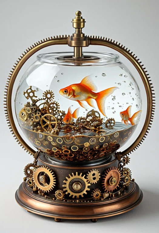 Photorealistic, Round Fishbowl On A Desk Made Of Interlockin...