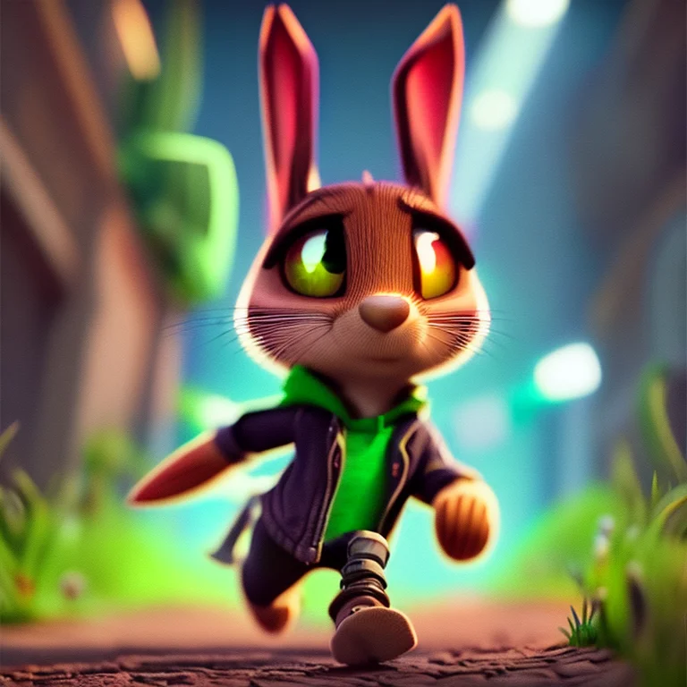 Anamorphic Rabbit Running In A Race Frenetic Energetic Anxie...