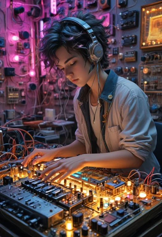 Transistors ,. Create A Vaporwave-aesthetic Dj With Dense Ci...