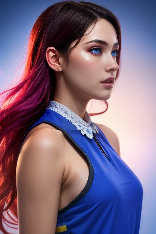 Female Character Portrait, Side Profile View,flowing Wavy Ha...