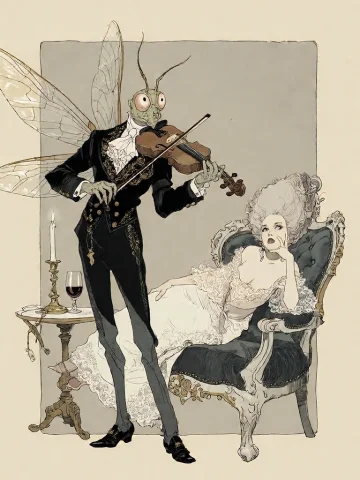 Bradhamel Art Style. A Tall, Elegant Insect-like Gentleman W... — Stable Diffusion AI Prompt: Bradhamel art style. A tall, elegant insect-like gentleman with large transparen...